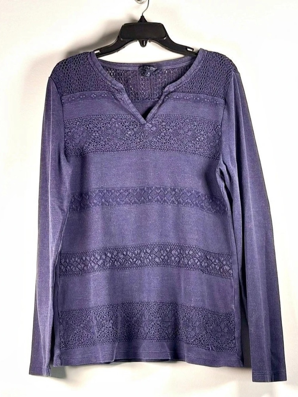 Lucky Brand Crochet Lace Long Sleeve Shirt, Dk Blue